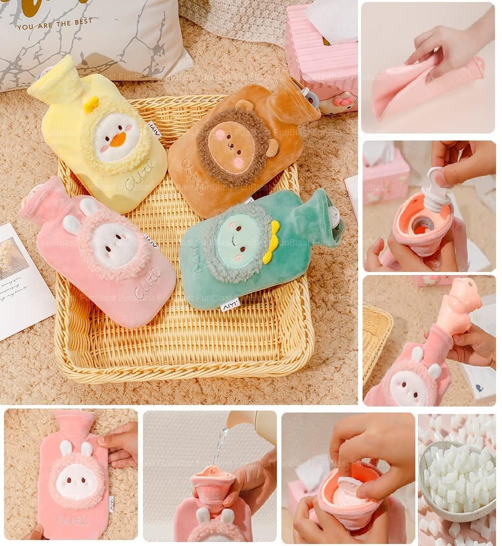 FunBlast FunBlast Hot Water Bag with Cute Cartoon Design Soft Cover for Pain Relief 1 Pcs Heating Bag, Heating Pad Hot Water Bottle & Rubber Bottle for Hot Water Bag for Pain Relief- 1000 ML (Random Color)