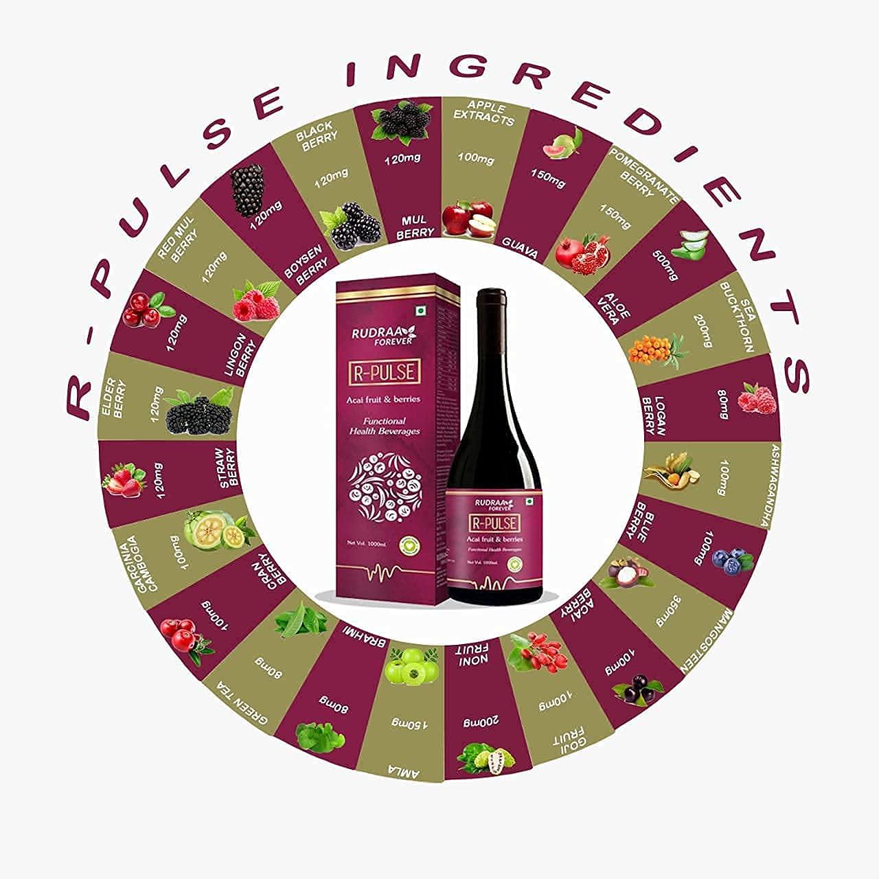 Rudraa Forever R-Pulse Acai Fruit & Berries Juice to Boost Immunity Health Drink 1000 ml