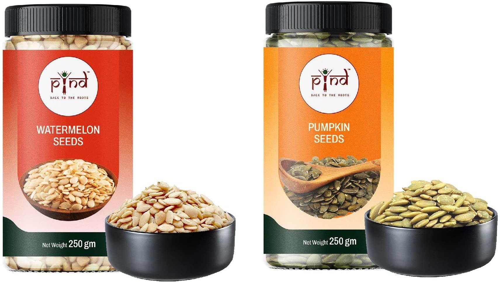 pind BACK TO THE ROOTS pind Watermelon Seeds and Raw Pumpkin Seeds Loaded with Protein and Fibre (500 GM) Mixed Seeds (500 g, Pack of 2)