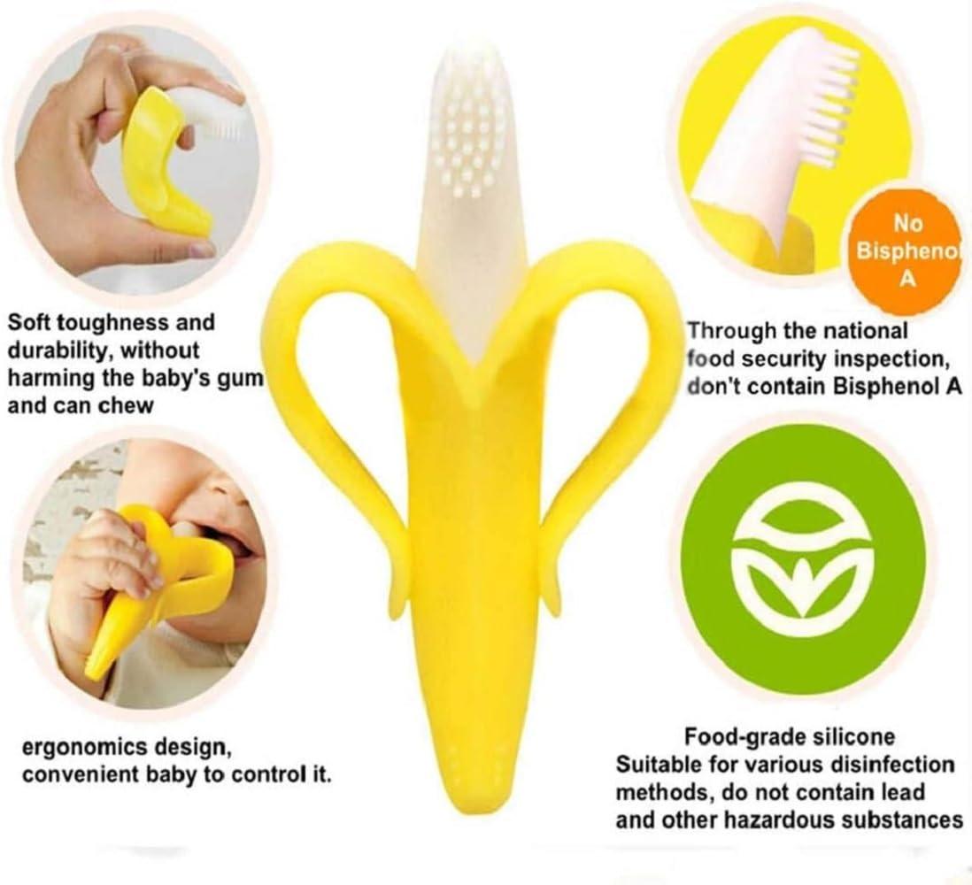 Generic Enorme Silicone Banana Shaped Toothbrush Teether and Baby Silicone Finger Toothbrush with case for Babies