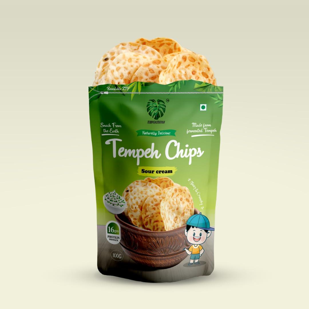 TEMPEHCHENNAI Tempeh Protein Chips (Sour cream seasoning),High Protein 100g- Veg/Vegan Protein | Dairy & Gluten Free | Gut-Friendly | | No Maida