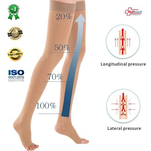 Meditouch MediTouch™ Varicose veins Stockings for Women Men- Optimum Compression Stocks Improve Circulation Recommended by Dr. for Pain relief -Open Toe- Pair (THIGH LENGTH, Small)
