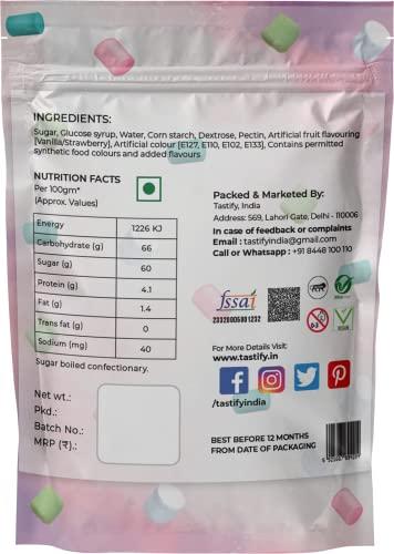 Tastify Tastify Vegan Mini Marshmallows Candy - 175 Gms (80 Pieces) ~ Assorted Fruit Flavour ~ Pure Veg Coloumn/Mini Shape Marshmallow