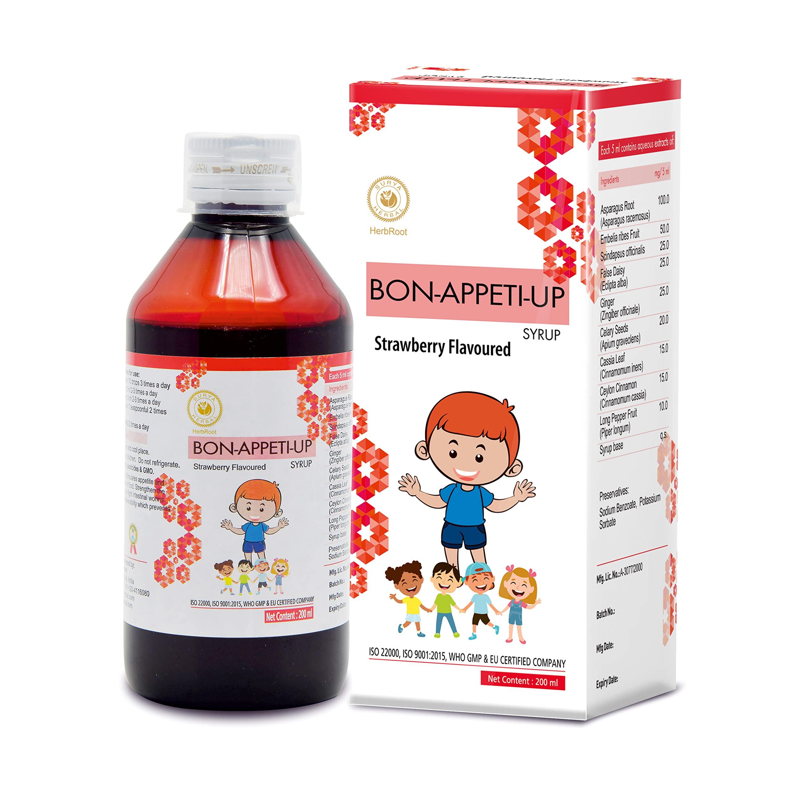 HerbRoot HerbRoot Surya Herbal Bon-Appeti-Up Syrup | Syrup Helps Boost Immunity |Digestive System Naturally |Appetite Relieves | Constipation in Kids Boost Natural Immunity in Children Strawberry Flavoured,200ml, (Pack of 3 )