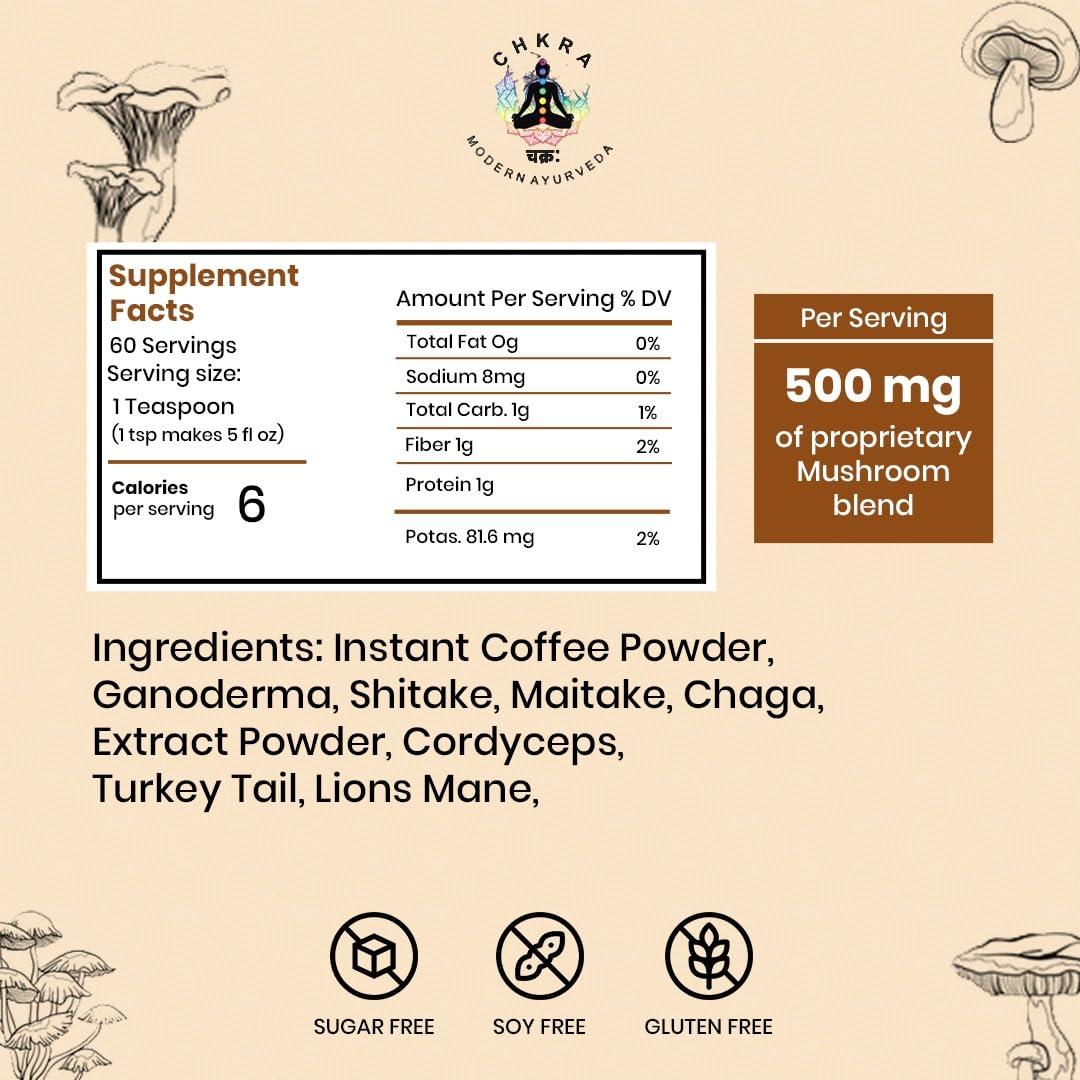 XTRAKT Mushroom Coffee Powder, 7 Mushroom Blend- Lion's Mane, Chaga, Cordyceps, Shitake, Maitake, Ganoderma, Turkey Tail Brain Supplements for Energy, Focus, Memory and Immunity, 55 Serving, 100G