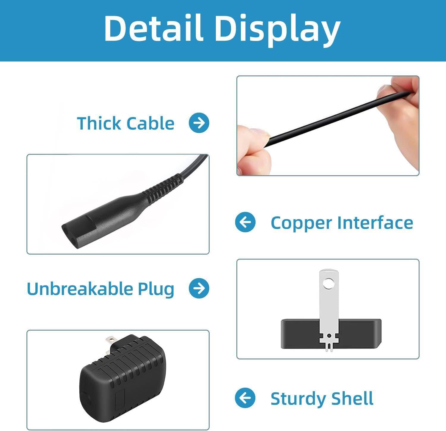 YANZHI Braun Shaver Charger for Braun Series 7 3 9 5 8 6 1, 12V 400MA Charger Cord for Braun S3 S6 S7 S8 S5 S9 S1 Electric Razor Replacement Braun Trimmer Wall Power Supply Charging Cord US Adapter