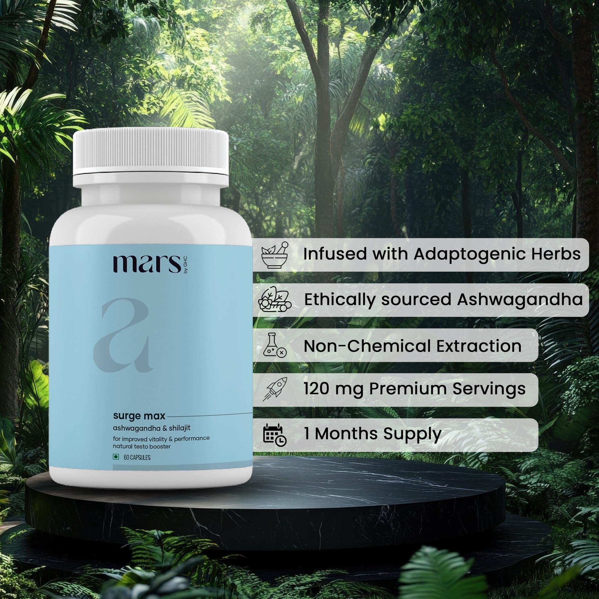 mars by GHC mars by GHC Surge Max, Anxiety Relief, 60 Capsules | Shilajit Ashwagandha, Gokshura, Safed Musli Anxiety Relief Capsules | Help Maintain Overall Health | Only For Sale In India