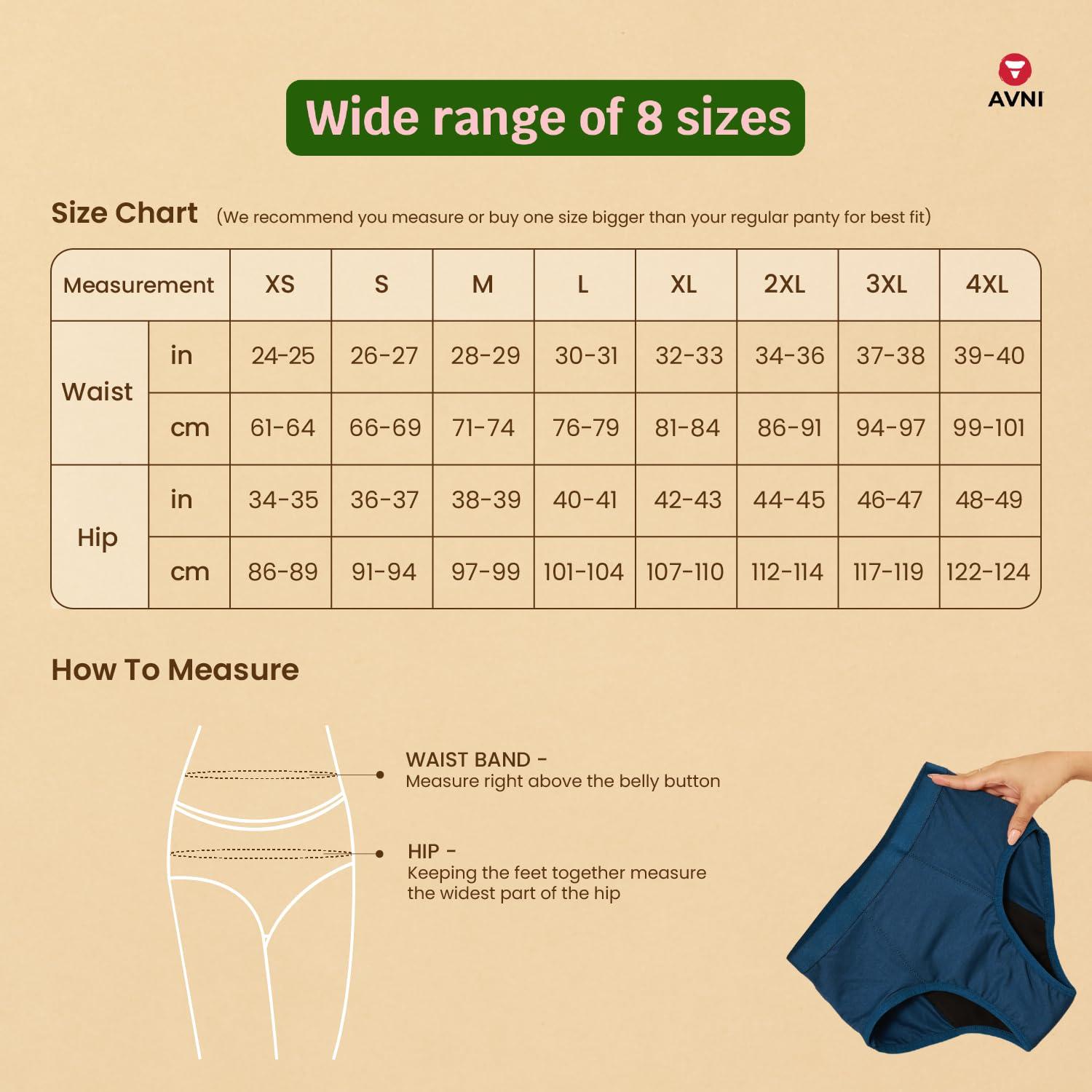 Avni Avni - Washable Period Panty | 2XL Panty + 200ml Liquid Detergent | Breathable Bamboo Fabric | Medium to Heavy Flow | Protection up to 10 hrs | High Waist for Women | Reusable for 2 yrs