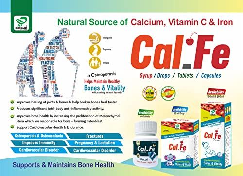 Prime Prime Cal-Fe Syrup is a natural source of Calcium, Vitamin C & Iron. Maintain bone health in Osteoporosis. Rapidly increases Mesenchymal stems which are responsible for bone forming Osteoblast. (2)