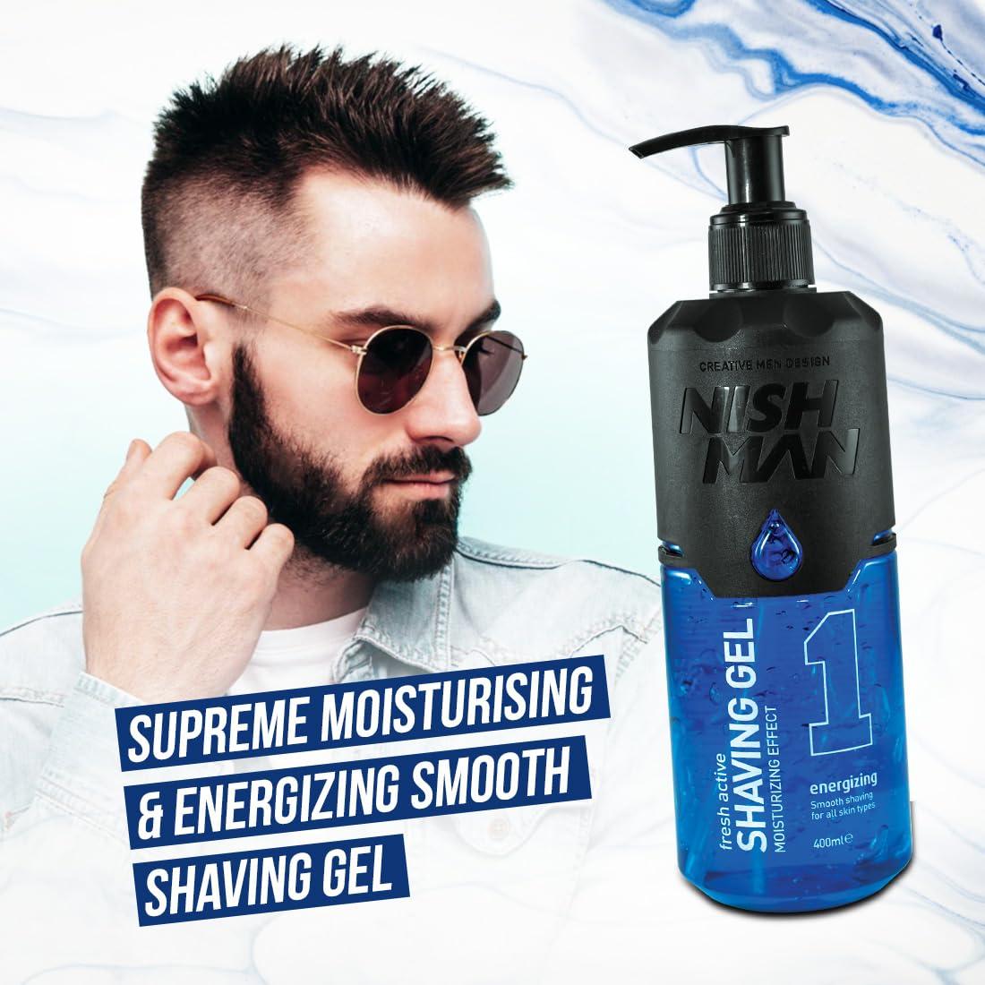 nishman Nishman Fresh Active Energizing Non Foaming Shaving Gel | Smooth Shaving | Ultra Sensitive Formula | All Skin Type | Vegan, No Sulfates, Parabens or Silicones | 400 ML