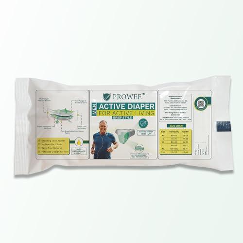 PROWEE Prowee Men Active Diaper For Urinary Incontinence | Brief-Style | Capacity Up To 450ml with Leak Guard (Pack of 5) (L)