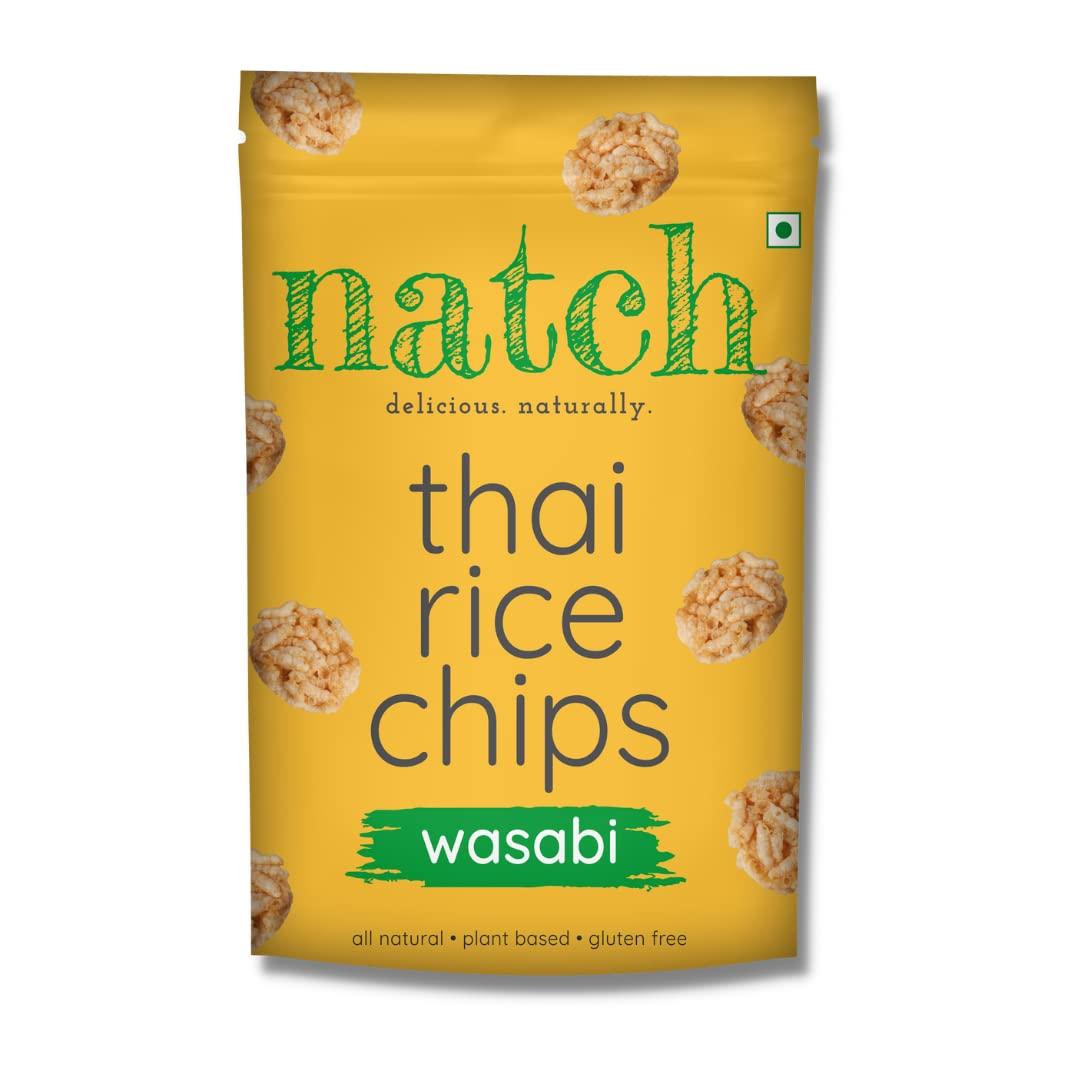 natch Natch Thai Sticky Rice Chips, Gluten Free, Vegan, Party Family Pack, All Natural Crunchy Crackers (Wasabi) 100 Gm
