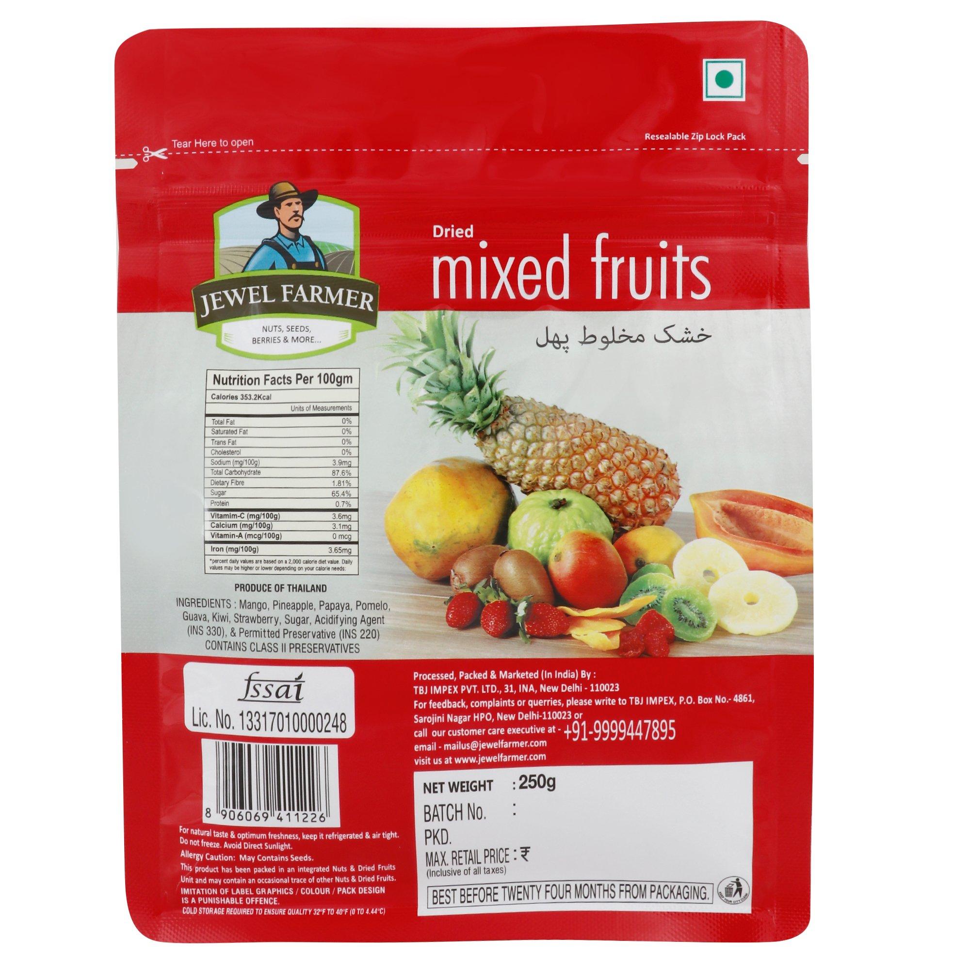 JEWEL FARMER JEWEL FARMER Dried Mixed Fruits with Mango, Papaya, Pineapple, Pomelo, Guava, Kiwi & Strawberry, Vitamin & Fiber Rich Fruitmix (250g)