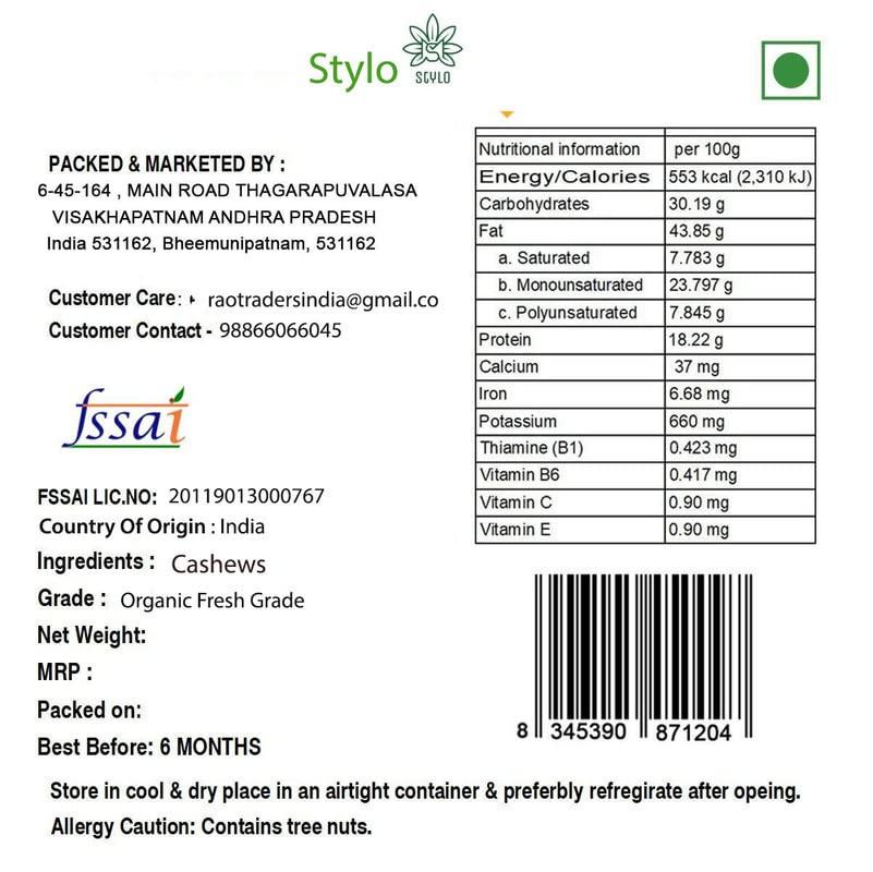 Stylo Stylo Cashew Nuts 500 grams whole kashews 500gms