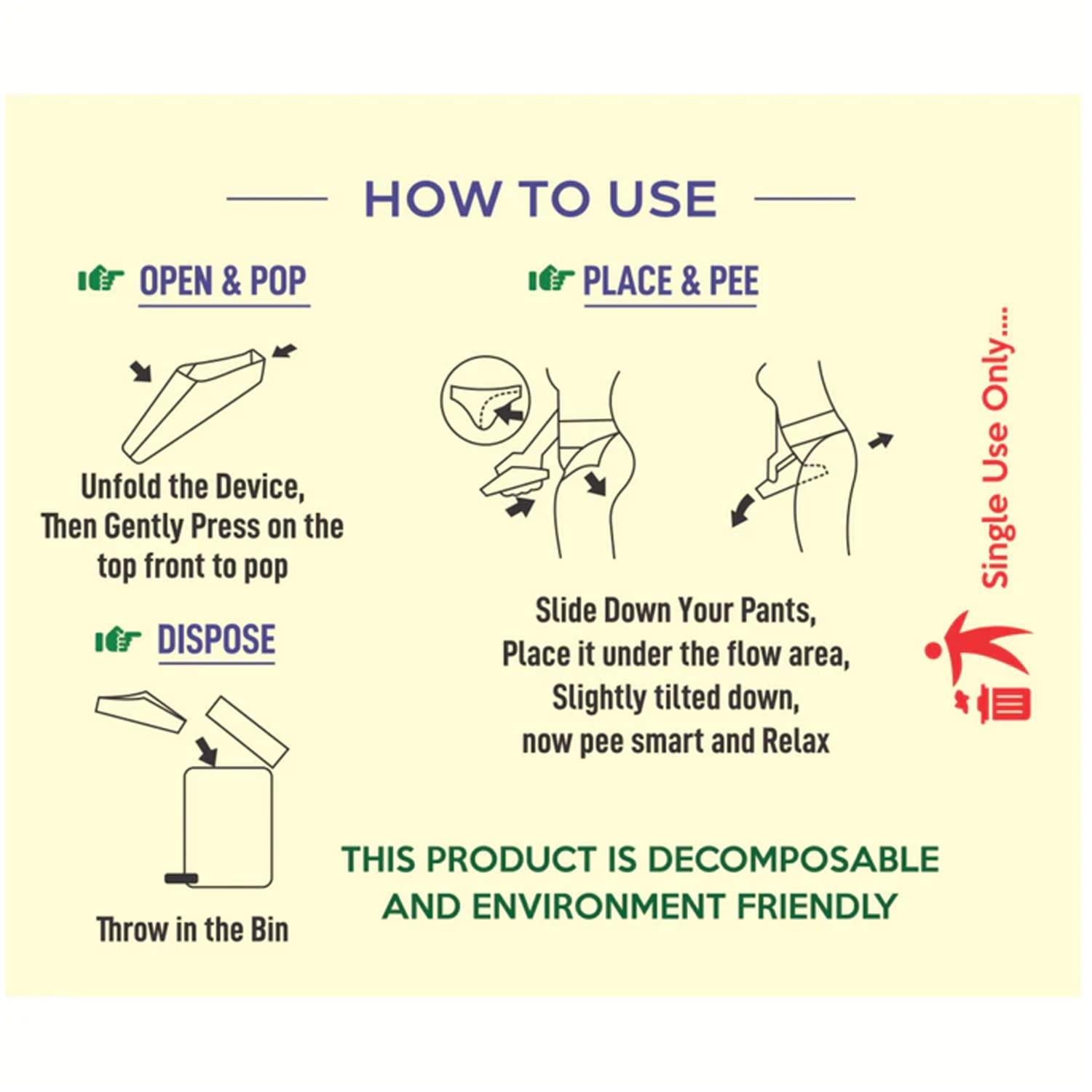 PEE SMART PEE SMART Stand and Pee | Pocket Sized Urination Device for Women | Disposable Female Urination Device | Foldable, Pocket Friendly, Use at Outdoors, Travel, Public Toilets | (Pack of 5)-100 Pieces