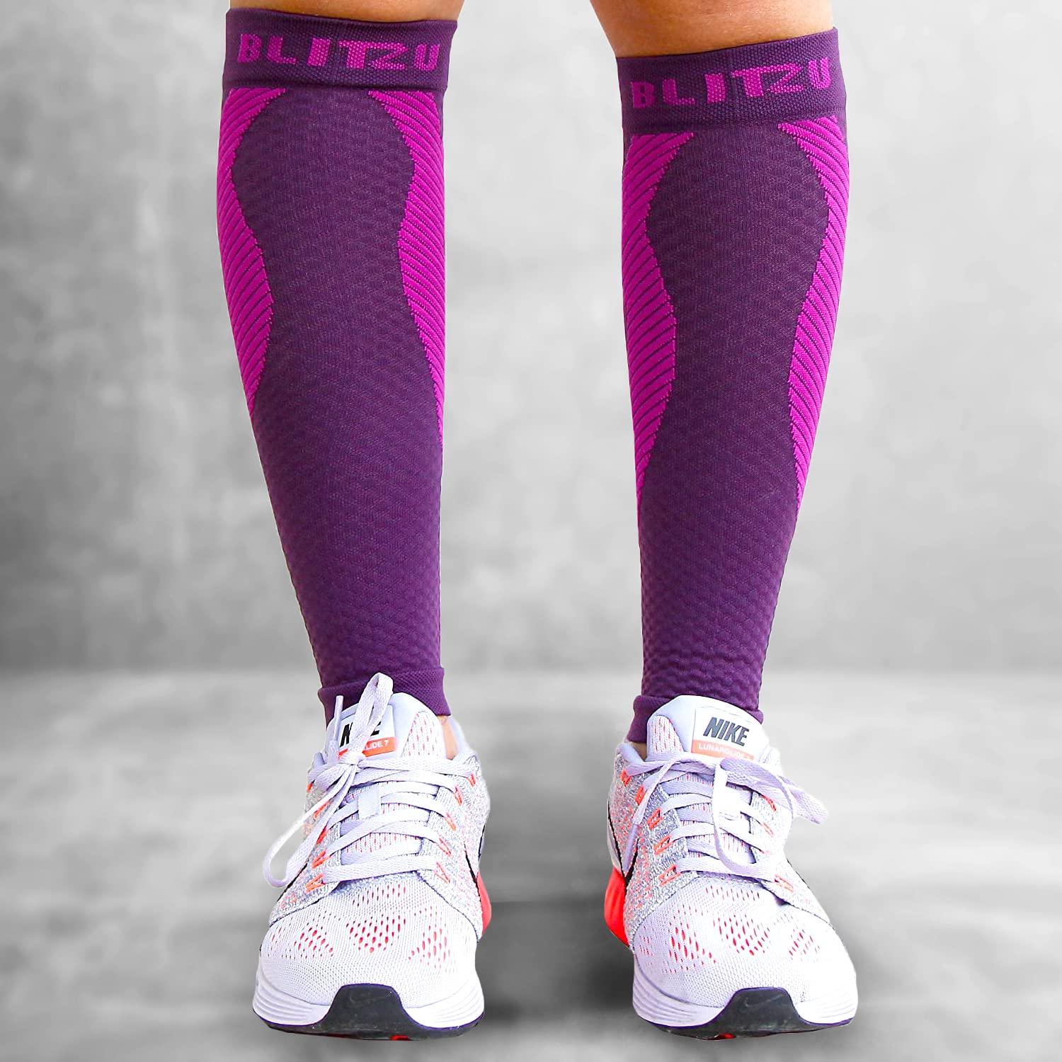 BLITZU BLITZU Calf Compression Sleeves For Women & Men Leg Compression Socks for Runners, Shin Splint, Recovery from Injury & Pain Relief Great for Running, Maternity, Travel, Nurses (Purple, XX-Large)