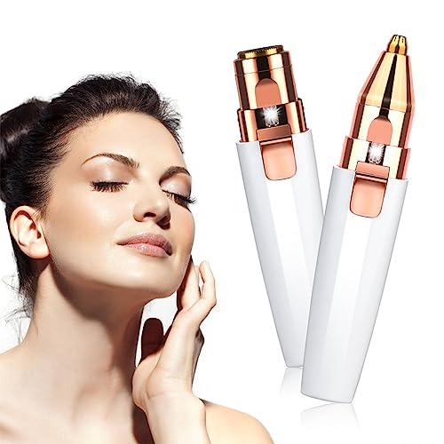 URAQT Facial Hair Remover for Women, 2 in 1 Eyebrow Trimmer & Face Hair Remover, Rechargeable Waterproof Painless Lady Shaver for Lips Nose Face Body Peach Fuzz
