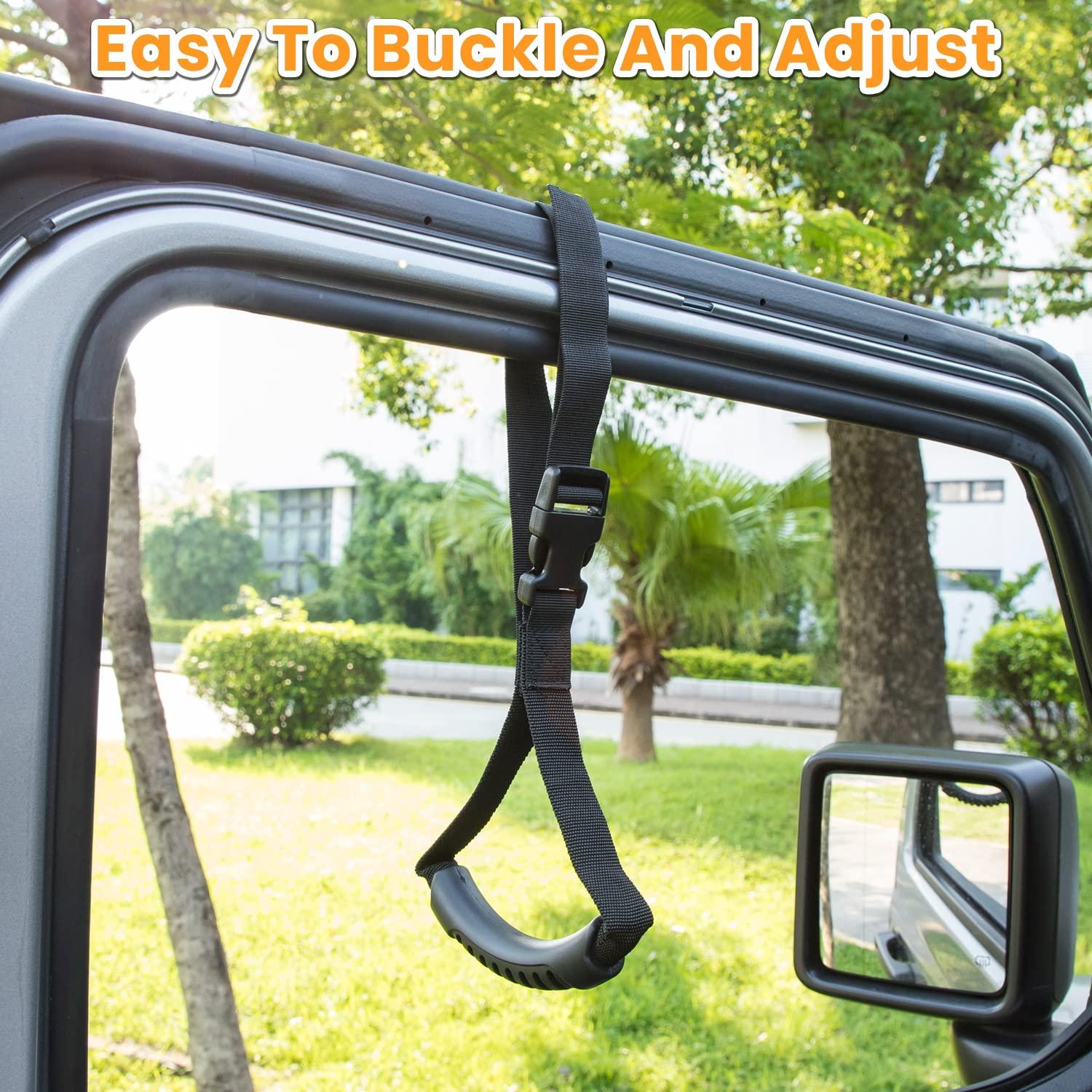 E-cowlboy E-cowlboy Auto Cane Car Grab Handle Adjustable Standing Aid Safety Handle Vehicle Support Portable Nylon Grip Handle Car Assist Device Black (2 Pack)
