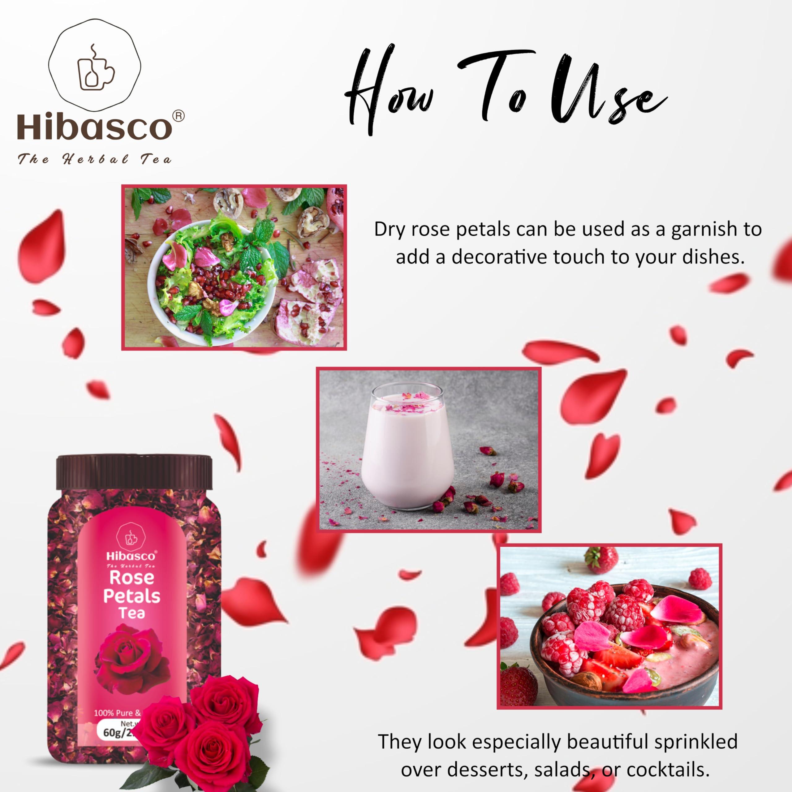 HIBASCO HIBASCO Rose Petals Tea | Natural Colorant | Used for Hot Tea | Iced Tea | Cocktails | Mocktail | Syrups | 60 gm