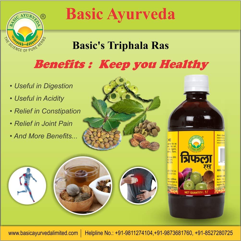 BASIC AYURVEDA BASIC AYURVEDA Triphala Ras (Juice) 1000 Ml | Ayurvedic Supplements For Digestive Health | Pleasent Natural Taste First Press Virgin Juice | Prepared From Fresh Harad, Baheda, and Amla