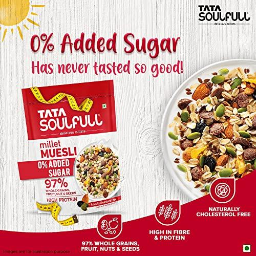 Soulfull Tata SoulfullFruits, Nuts & Seeds Millet Muesli, Contains Flax, Pumpkin & Chia Seeds, 500g & Tata Soulfull 0% Added Sugar Millet Muesli, High Protein, Rich in Fibre, 500g