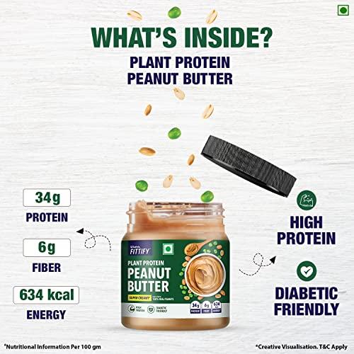 Saffola Saffola FITTIFY Plant Protein Peanut Butter | Super Creamy | High Protein | No Added Sugar | Diabetic Friendly | Keto Diet | 340g