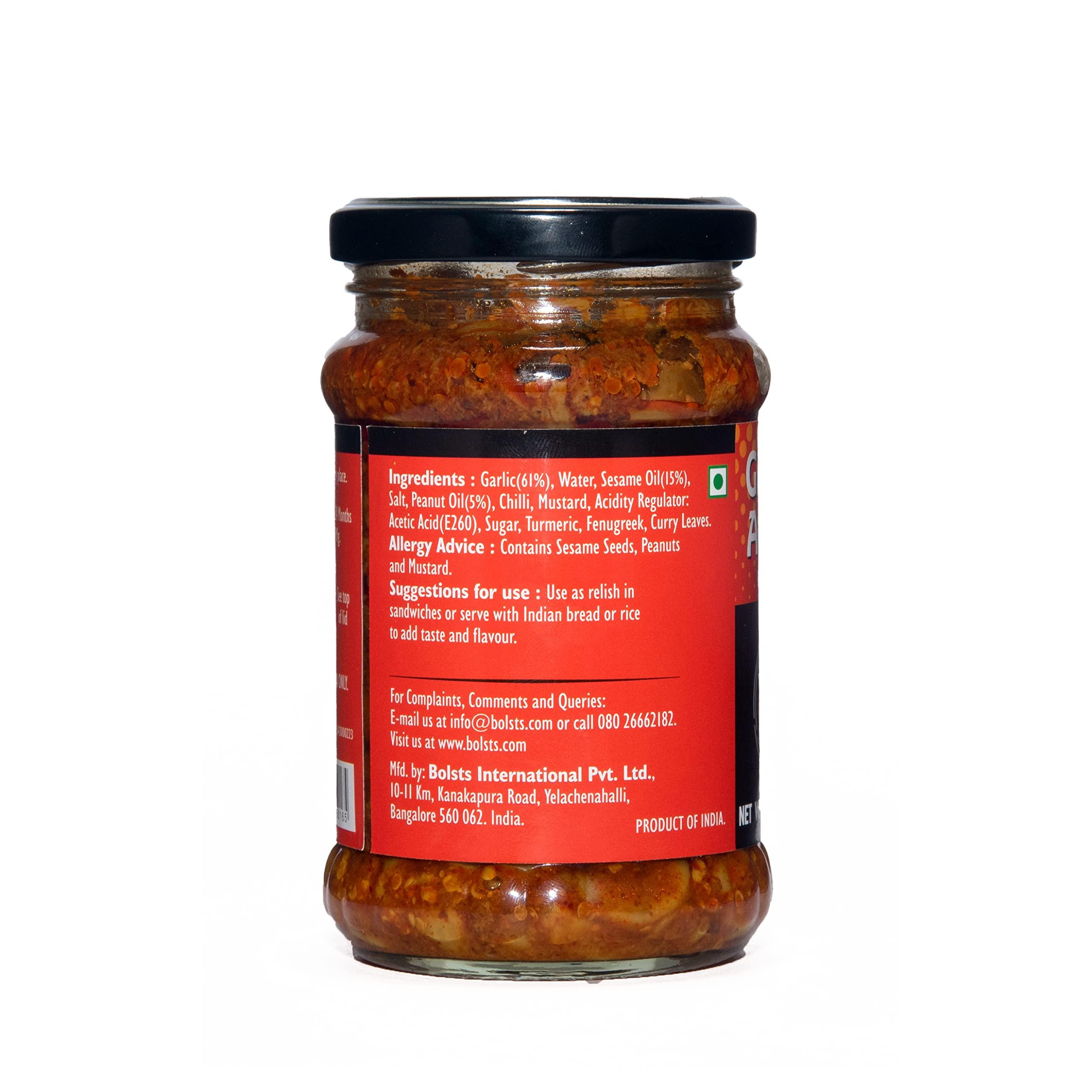 Bolst's Bolst\'s Garlic Achar | Authentic India Style Garlic Pickle | Traditional Indian Taste | Homemade Lahsun Achar | Tangy and Spicy | Fresh Garlic Cloves | Homemade Taste 100% Natural Ingredients | 280g