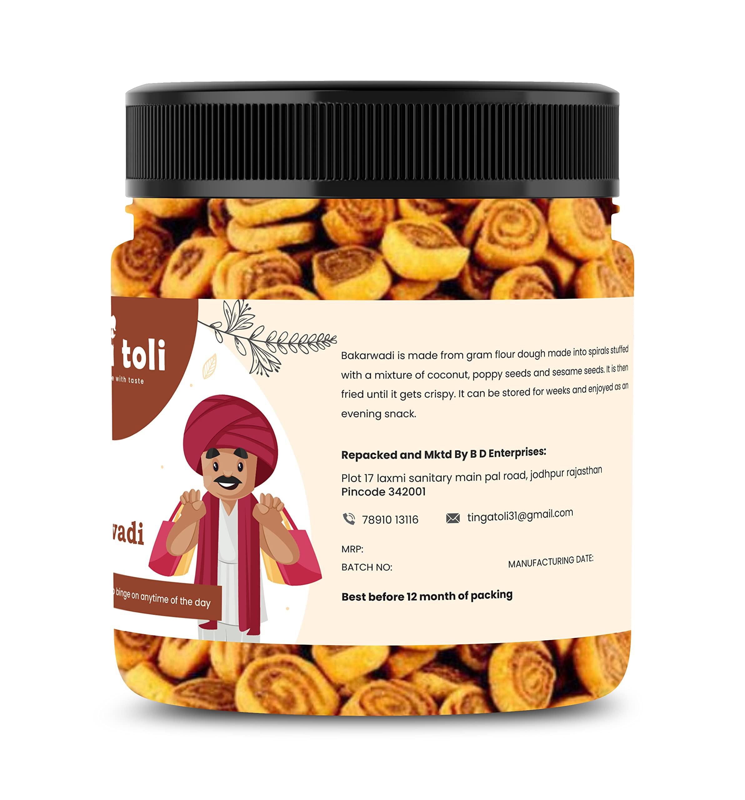 Tinga toli TINGA TOLI Combo of Special Mini Bhakarwadi 250gm & Big Bhakarwadi 200gm|Total 450gm |Jar Pack|Snacks Crunchy, Light and Flavourful|Indian Namkeen|Traditional Style Bhakarwadi Gujrati Mini Bhakarwadi