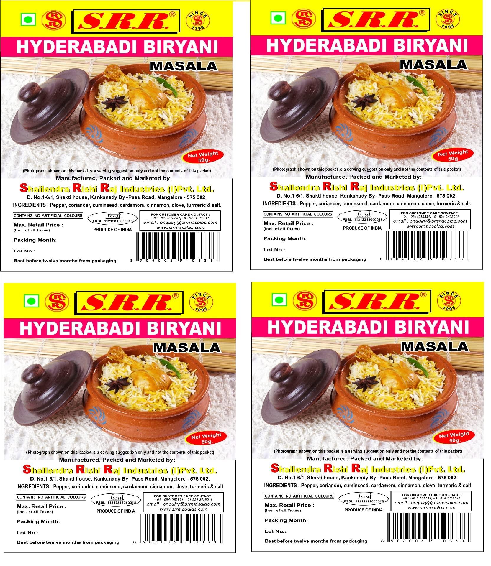 SRR Masala SRR Masala Hyderabadi Biryani Masala 4 pieces (50 Grams x 4) All Natural no artificial flavors or colors