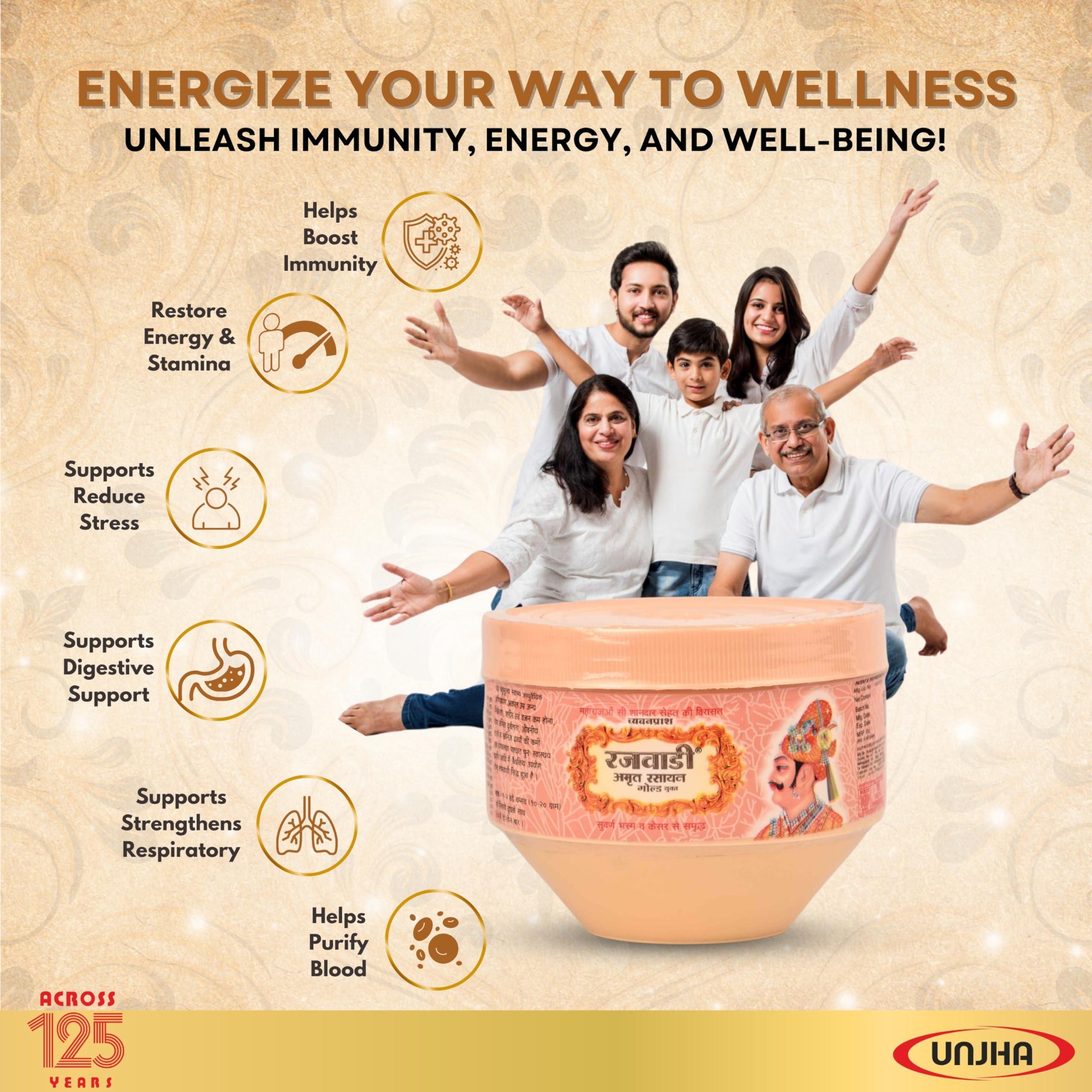 Ayusiddh Shree Unjha Pharmacy Rajwadi Chyawanprash - Helps Build Energy, Strength & Stamina | Enriched with Sona Chandi Bhasma | 425g