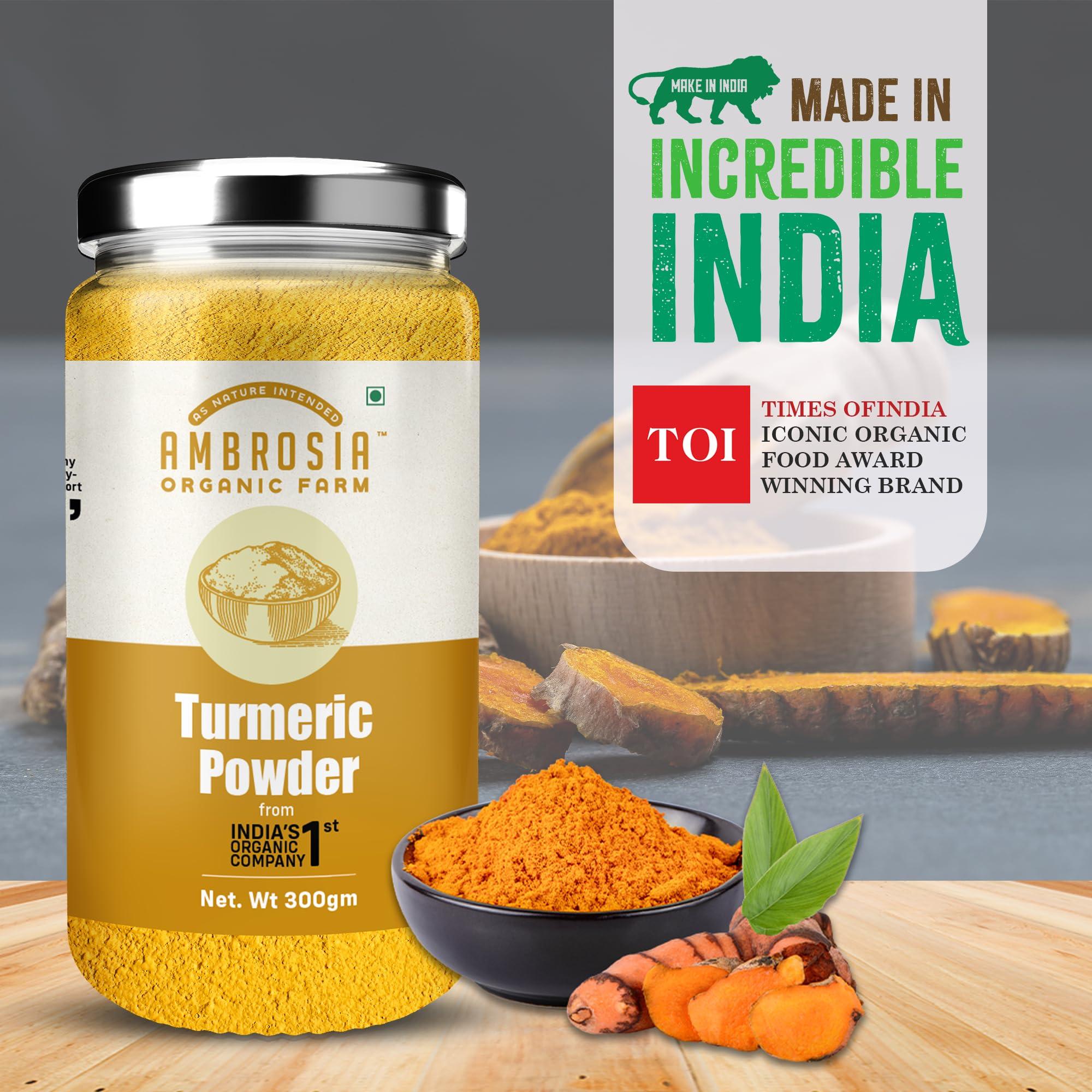 Ambrosia Organic Farm Ambrosia\'s Natural Turmeric Powder: Elevate Your Well-being with Home Grown, Organic, and Free from Added Flavors and Colors| Have Turmeric Eat Good Feel Good. 250 Grams