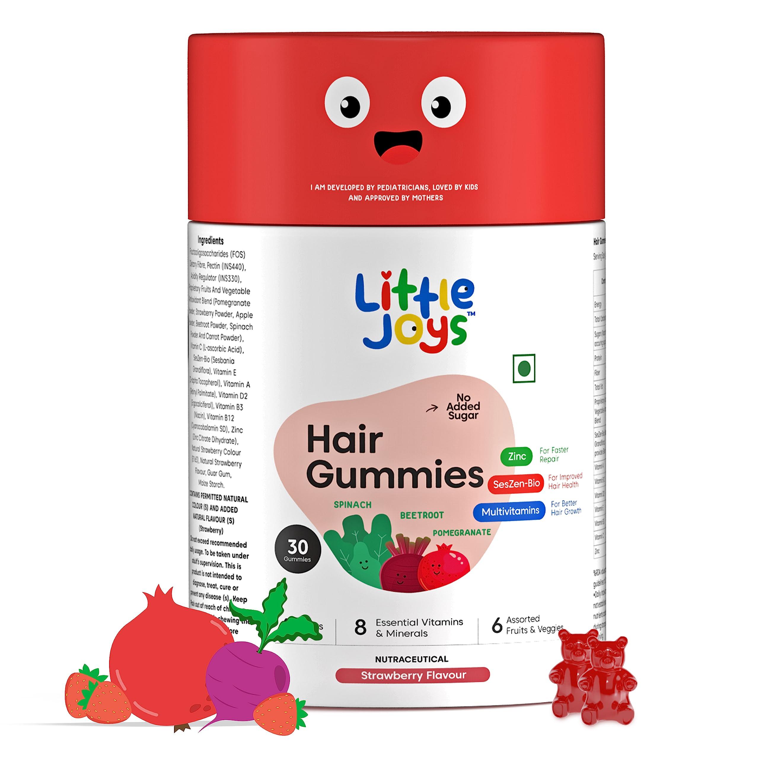 Little Joys Little Joys Biotin Hair Health Gummies (2-12 years) | 30 Days Pack | Strawberry Flavour | Developed by Paediatrician, No Side Effects