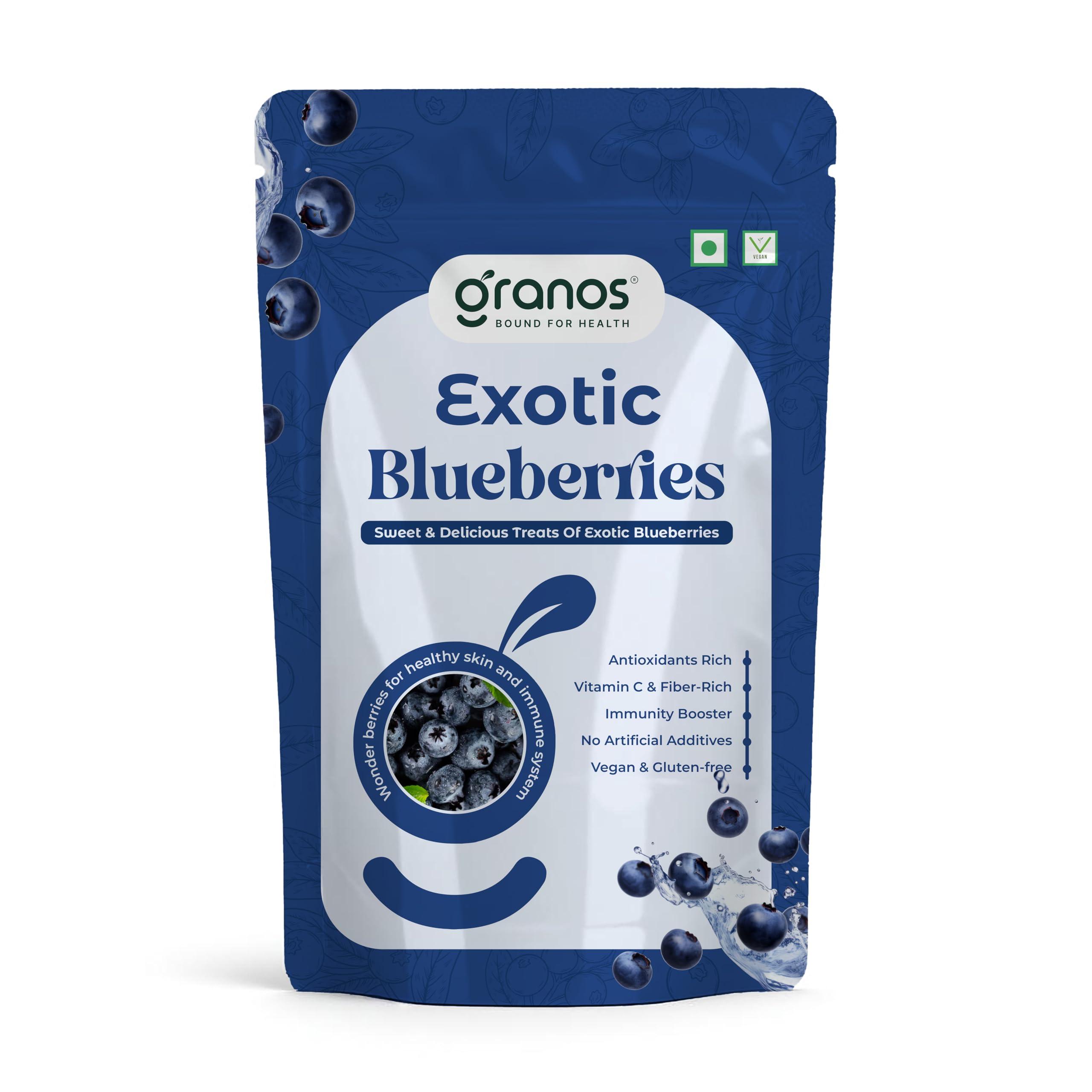 GRANOS Granos Dried Blueberries 150g | Dried Fruits | Sweet Berries | Produce Of USA | Trans Fat Free | Gluten Free | Healthy Skin | Boost Immunity | Rich In Nutrients | 100% Natural | Plant Based | Healthy Motabolism