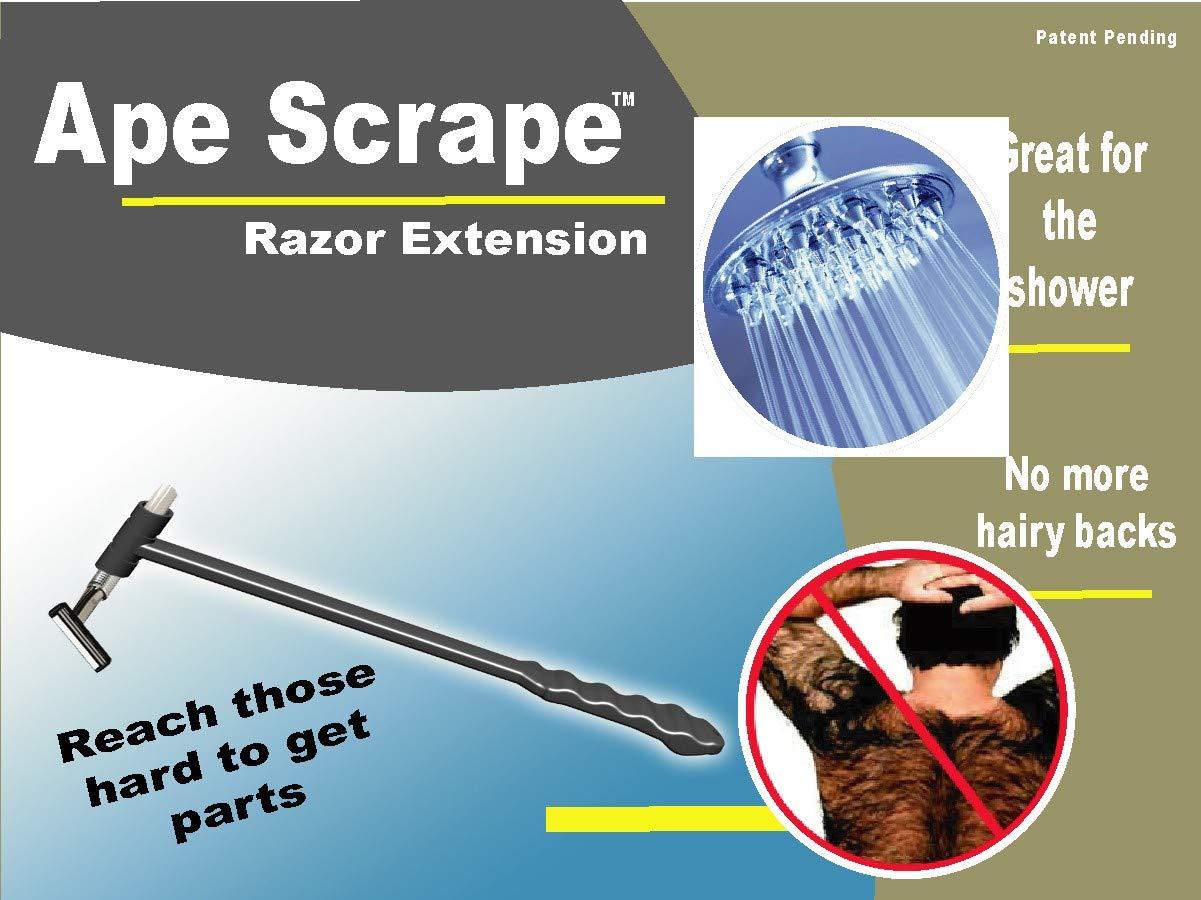 Ape Scrape Razor Extender/Extension handle patented to hold any size or style razor. Made in USA