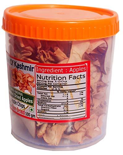 Vale Of Kashmir Vale Of Kashmir Apple Chips Slices Dried 100 gm in Food Grade Jar | Dry Apple 100% Natural No Added Flavours No Added Preservatives | Best Source of Fibre