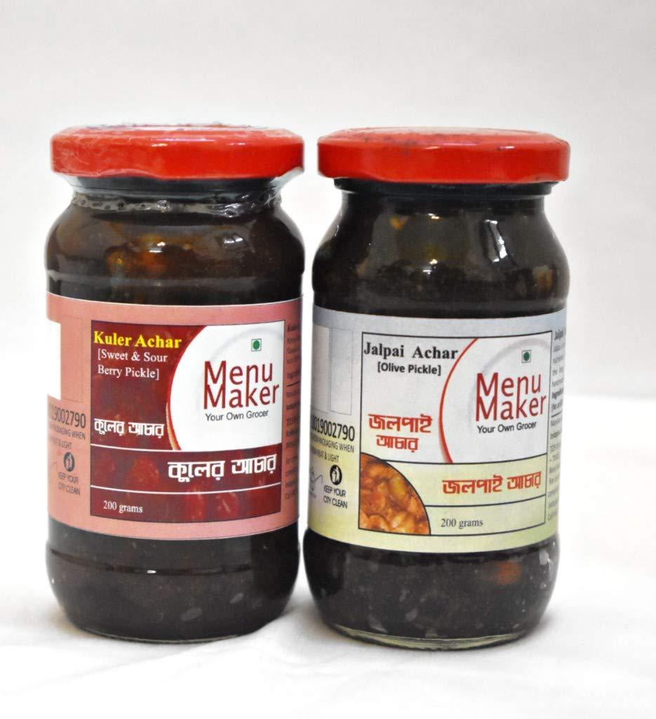 Menu Maker Menu Maker Select Premium Kuler Achar [Sweet & Sour Berry Pickle] and Jalpai Achar [Olive Pickle] Combo Pack, 250g Each