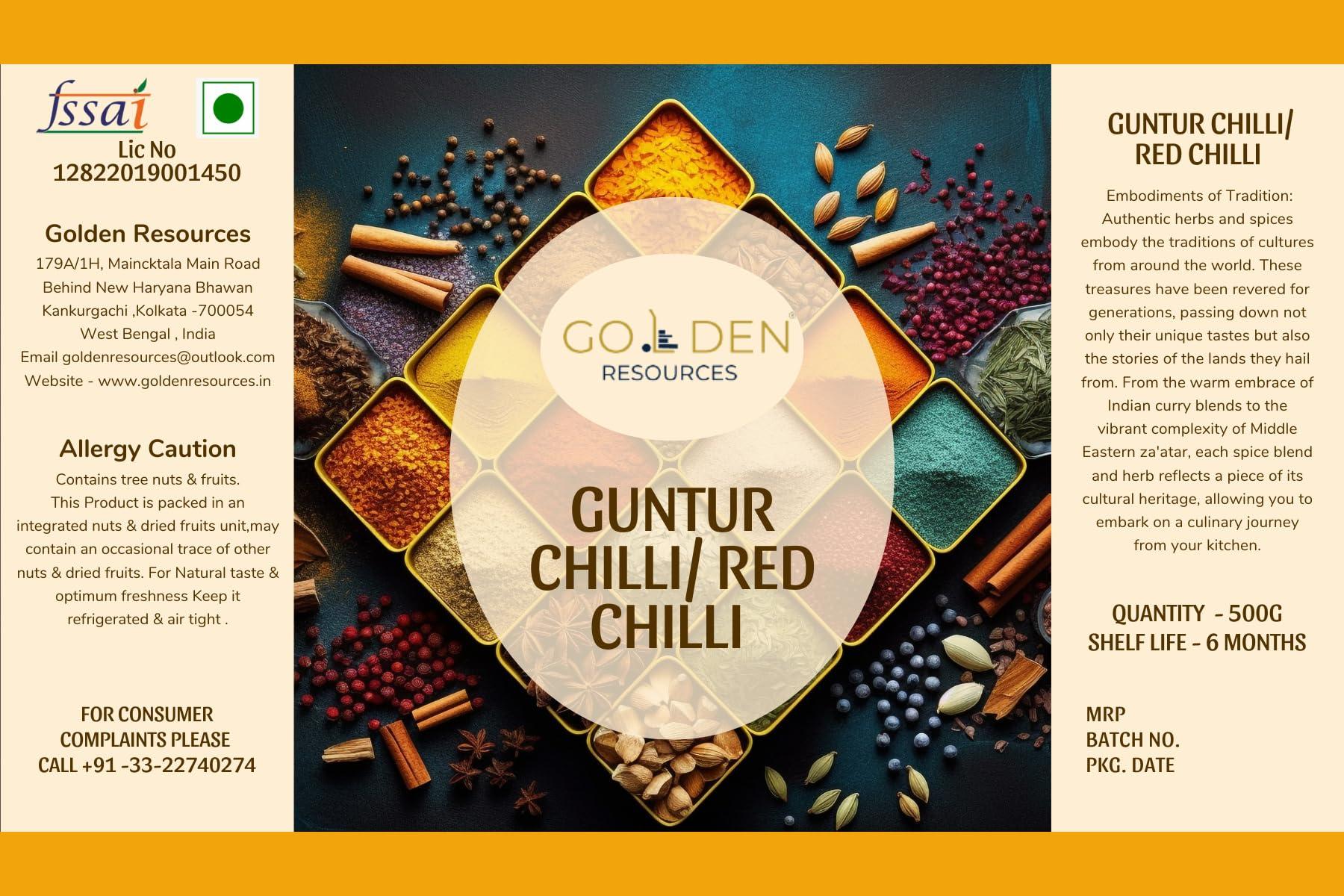 GOLDEN RESOURCES Golden Resources_RED CHILLI STICKS|SABUT LAAL MIRCH| Dry Red Chilli I Teja Chilli I Dry Red Teja Mirch with Stem| Quantity- 500 GM