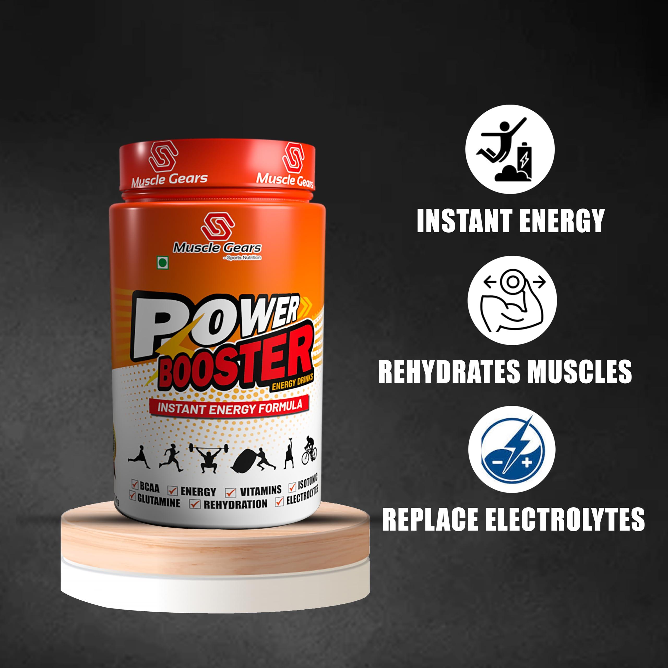 Muscle Gears Muscle Gears Power Booster - FSSAI Certified, Energized and fortifies with Vitamins for Best Results Possible - Energizing Mango Flavor - Pre Workout Supplement