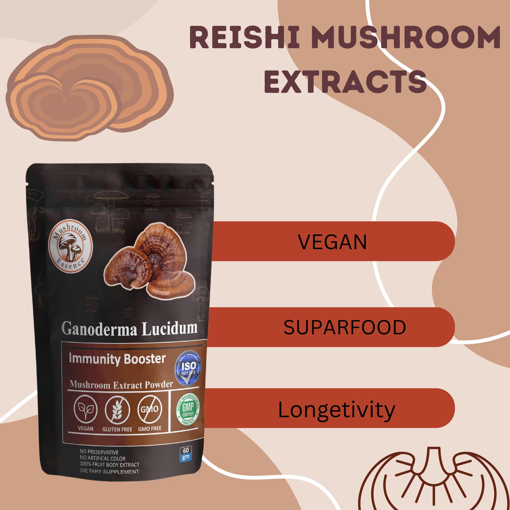 MUSHROOM ESSENCE MUSHROOM ESSENCE Ganoderma Red Reishi Mushroom Powder Extract 60g - Reishi Mushroom Extract for Immune Support and overall wellness