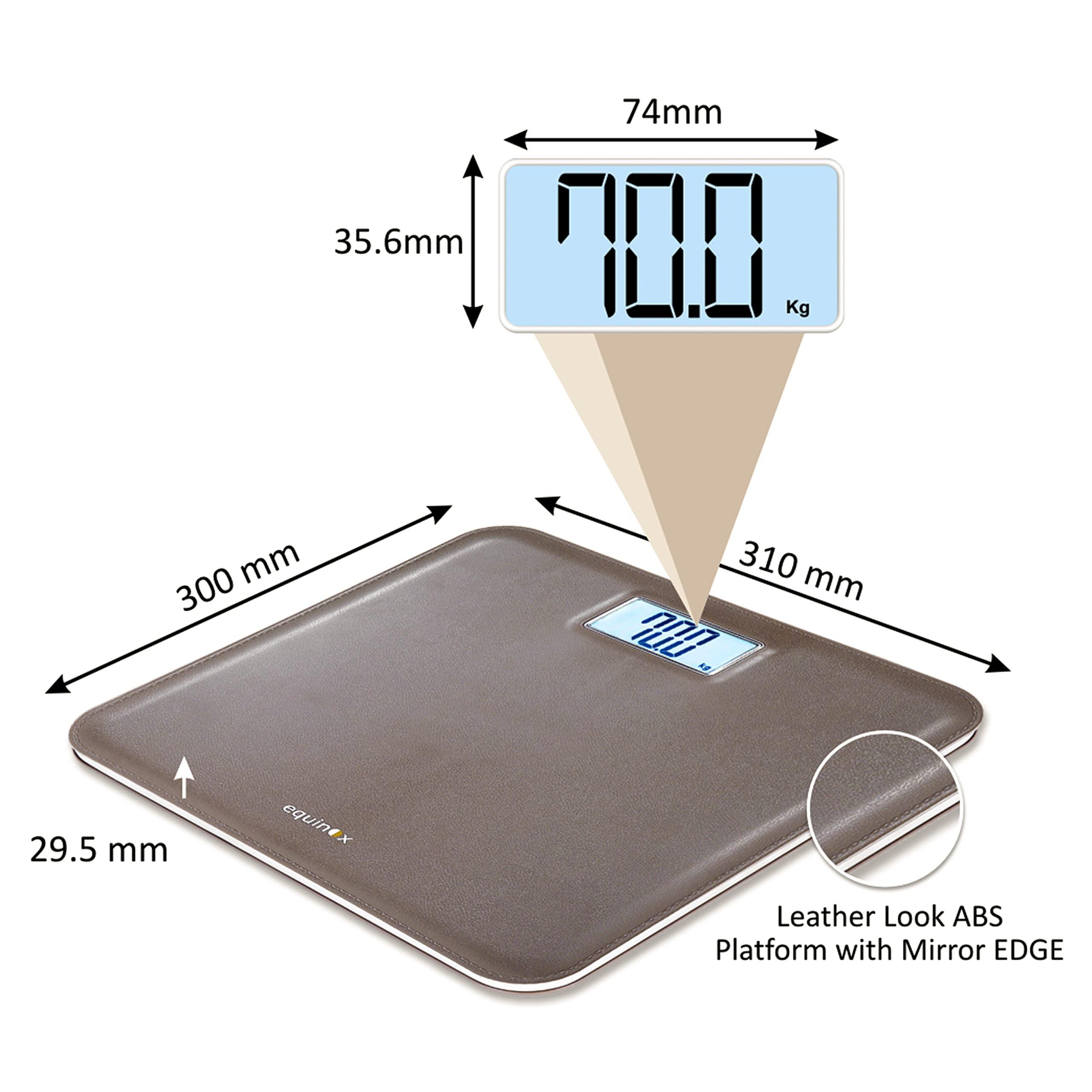 Equinox Equinox Personal Digital Weighing Scale EQ-EB-6171L for body weight, Leather look with ABS platform, Large LCD display with Backlight, Ultra Lightweight, 18 months warranty (Brown)