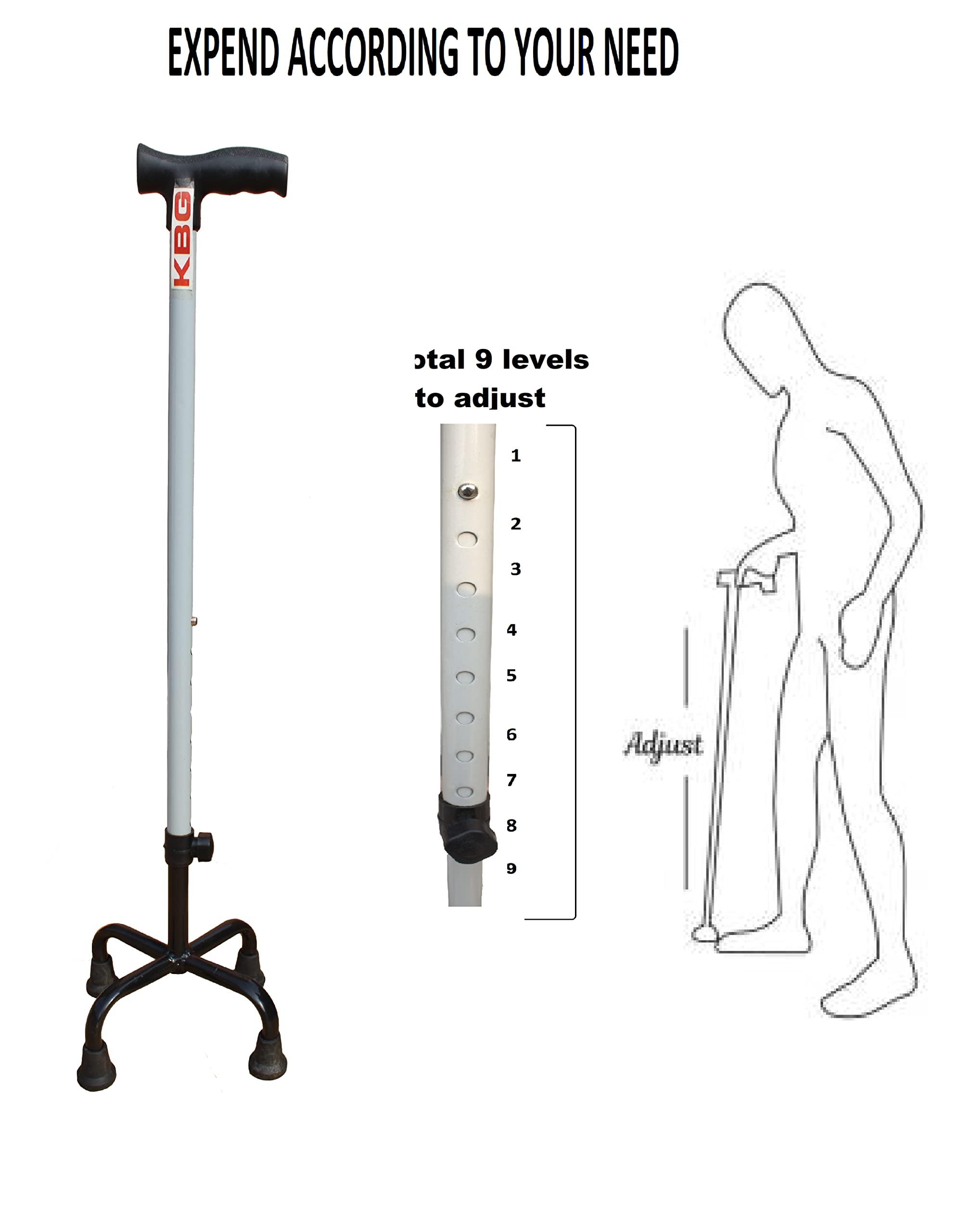 KBG KBG Four Leg Walking Stick with Height Adjustable Walking Cane Quadripod Walking Stick for Elderly & Those Physically Challenged (Grey)