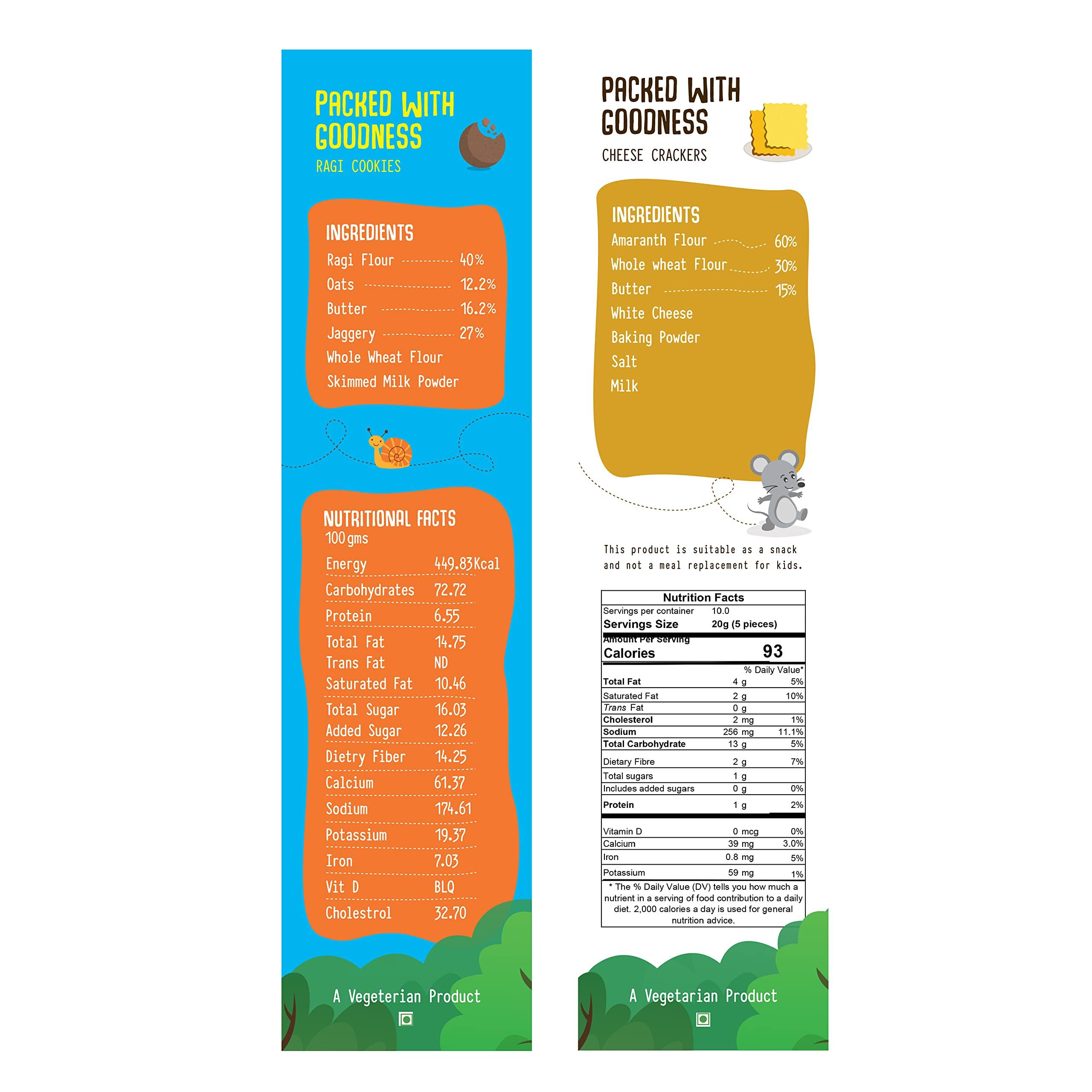 The Growing Giraffe The Growing Giraffe Biscuits, Healthy Snacks, Nutritious Cookies Ragi Cookies 200 Gms & Cheese Crackers 60 Gms 100% natural & healthy