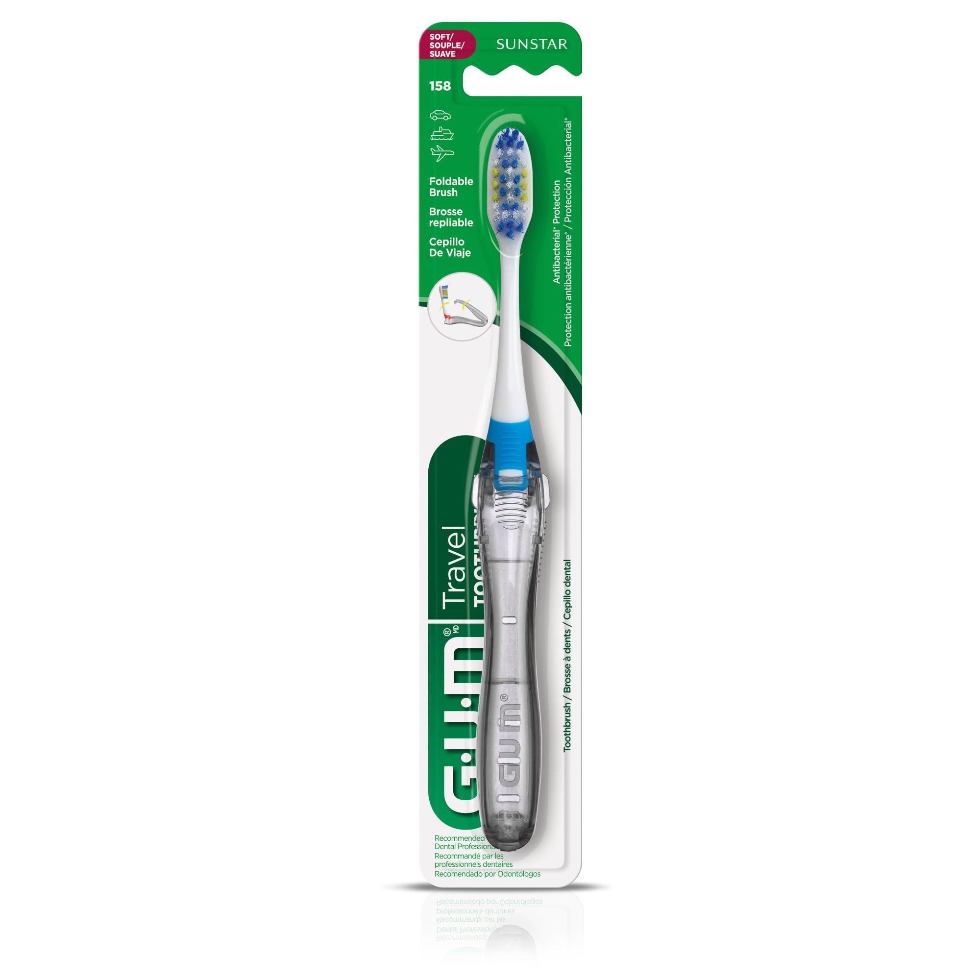 Gum GUM Folding Travel Toothbrush with Antibacterial Soft Bristles (Pack of 6)