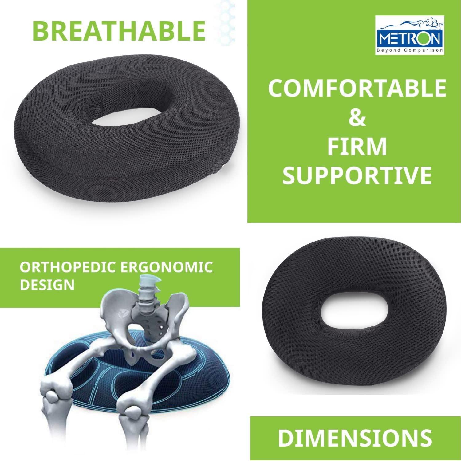 METRON METRON-Donut Ring Cushion Pillow for Piles Haemorrhoid |Helps in Pain Relief of Coccyx Sciatica Pregnancy Fistula Post Natal Surgery Relief Seat Cushion|Black | Pack of 1, Sponge High Density, foam