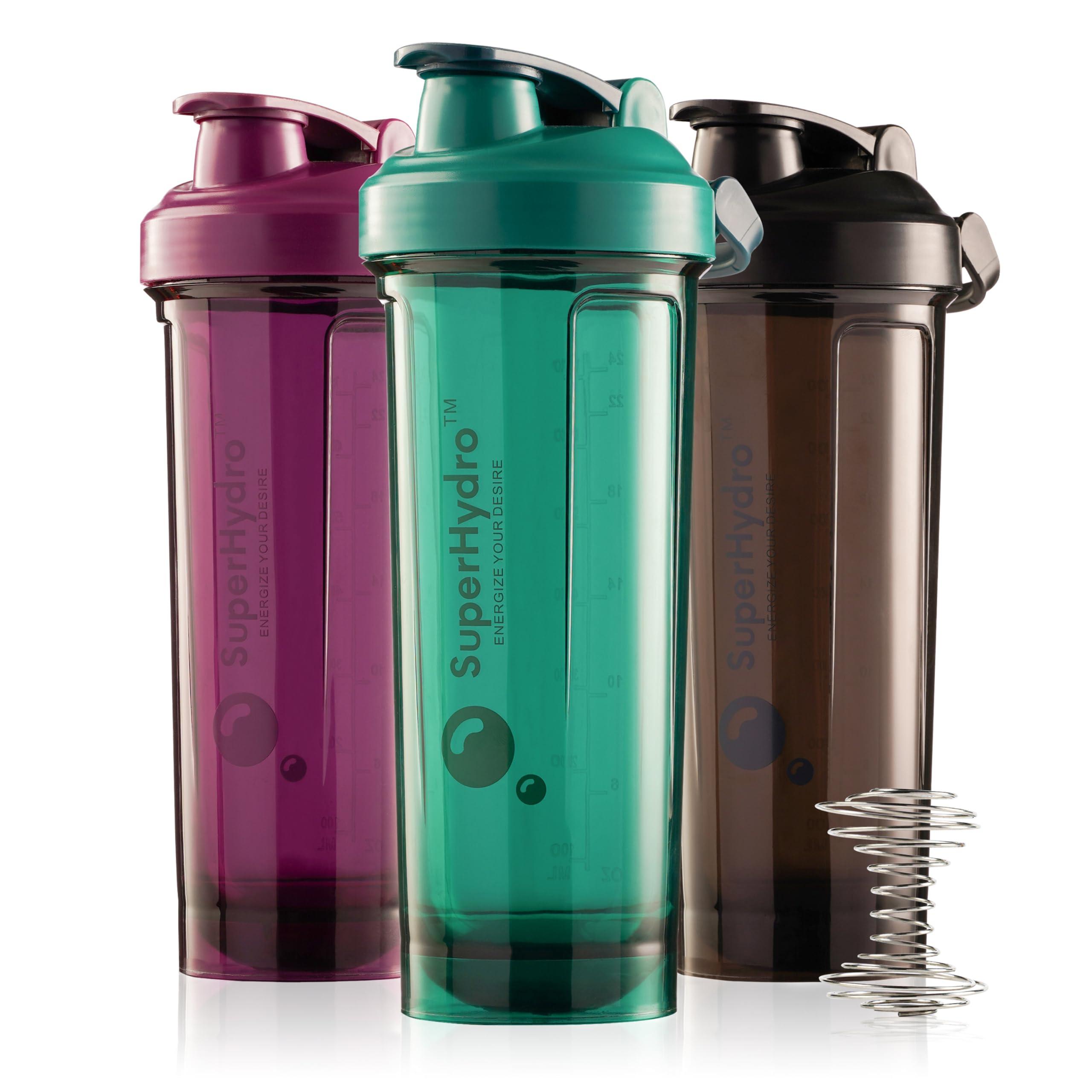 Super Hydro Super Hydro Protein Shaker Bottle [3 Pack] - 28 Oz. Shaker Blender Bottles For Protein Mixes Suitable for Mixing Protein Drinks, Water Shaker Cup for Gym, Office Travel Dishwasher Safe Reusable