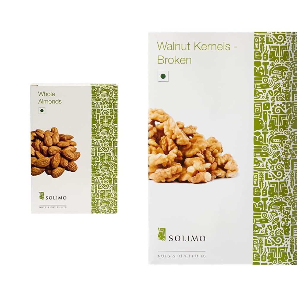 Amazon Brand - Solimo Amazon Brand - Solimo Premium Almonds, 500g + Amazon Brand - Solimo Premium Walnut Kernels - Broken, 500g