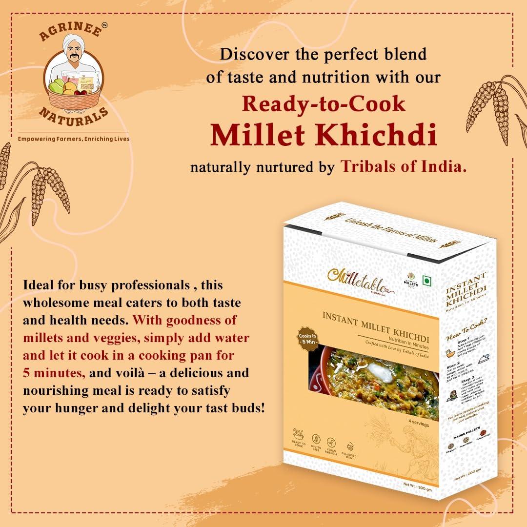 Milletable Milletable Instant Upma & Khichdi Mix - Healthy & Tasty Breakfast, Ready to Cook, Pack of 2 (200g each) - Nutritious Millet Blend for Quick Meals