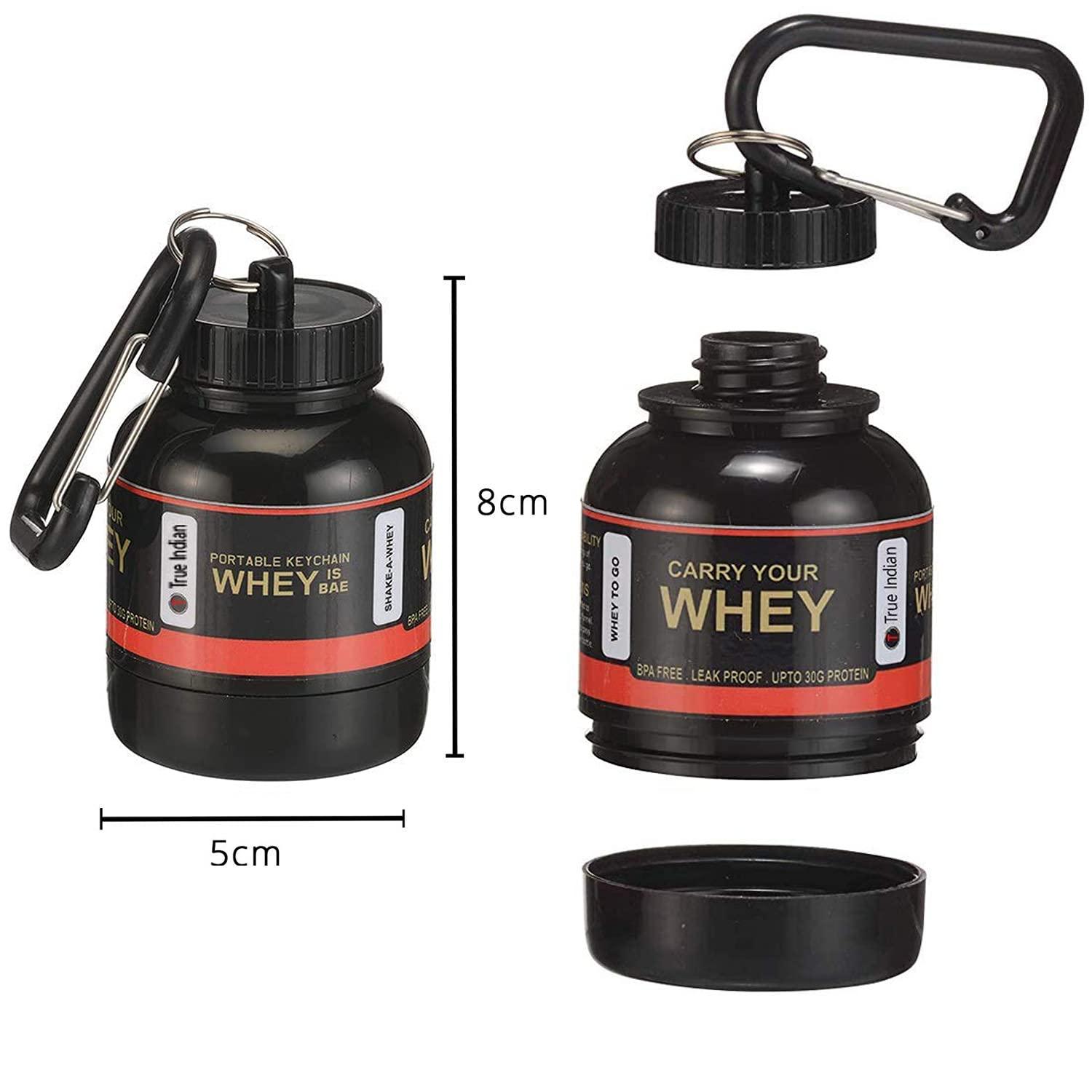 TRUE INDIAN TRUE INDIAN Combo Wheyloader Protein Carry Funnel | Portable Protein Funnel/Whey or Supplement Powder Carrying Whey Funnel and Container with Key-Chain-30Ml-Pack of 4 (BLACK)