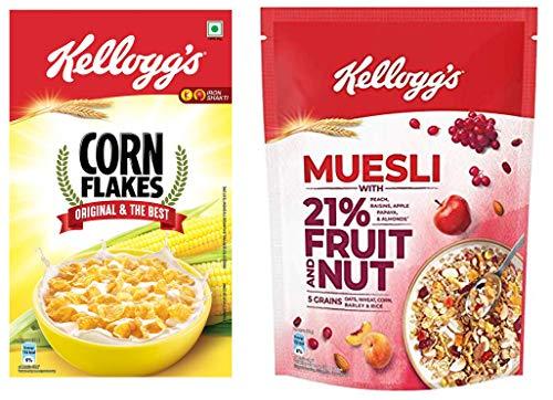 Kellogg's Kellogg's Combo, Kellogg's Muesli with 21% Fruit and Nut Pouch, 500 g and Kellogg's Corn Flakes Original, 475g