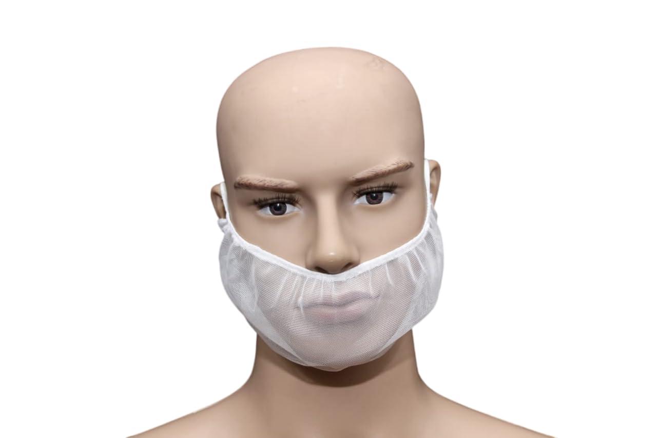 SubaA SuBaA Premium White Washable Hairnet Beard Cover - Breathable Fabric, Lightweight - 50pcs - Ideal for Food & Processing Industries, Hotels Hygiene | Reusable, Protective Beard Nets for Men (50)